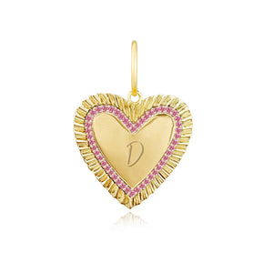 Large Fluted Pink Sapphire Outline Heart Charm