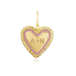 Large Fluted Pink Sapphire Outline Heart Charm