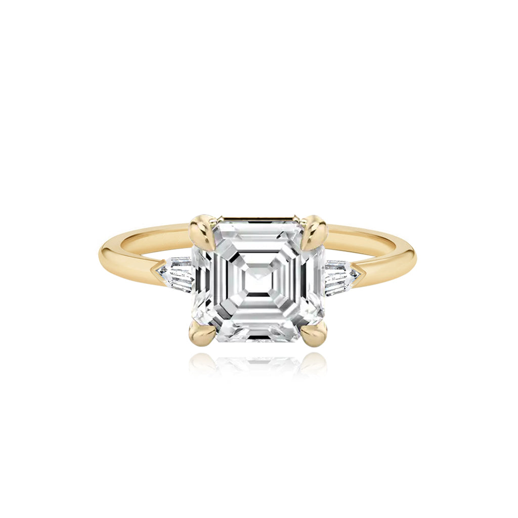 Large Diamond Gold Bullets Side Stones Engagement Ring