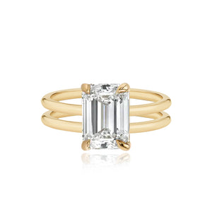 Large Diamond Double Gold Band Engagement Ring