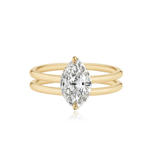 Large Diamond Double Gold Band Engagement Ring