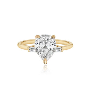 Large Diamond Gold Emerald Side Stones Engagement Ring