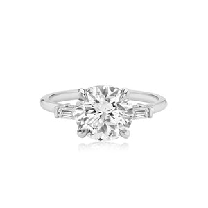 Large Diamond Gold Emerald Side Stones Engagement Ring