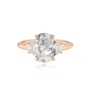 Large Diamond Gold Trapezoid Side Stones Engagement Ring