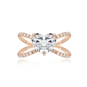 Large Diamond Reverse Gold Split Shank Pave Engagement Ring
