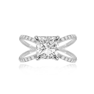 Large Diamond Reverse Gold Split Shank Pave Engagement Ring