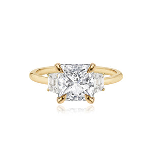 Diamond Trapezoid Side Stones Gold Band Engagement Ring