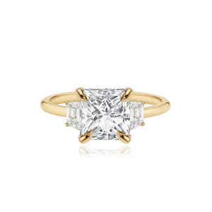 Diamond Trapezoid Side Stones Gold Band Engagement Ring