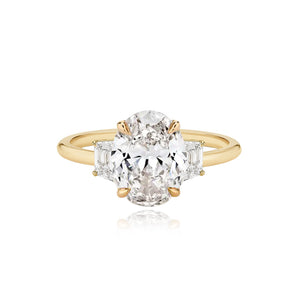 Large Diamond Gold Trapezoid Side Stones Engagement Ring