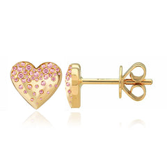 Dripping Scattered Pink Gemstone Heart Studs