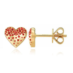 Large Dripping Scattered Ruby Gemstone Heart Studs