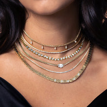 Load image into Gallery viewer, Large Five Solitaire Diamonds Golden Square Necklace
