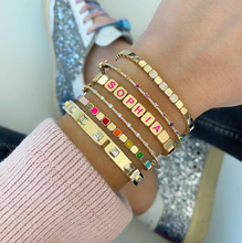 Load image into Gallery viewer, Small Golden Square Spaced Enamel Bracelet

