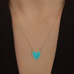 Large Pave Outline Stone Heart Necklace