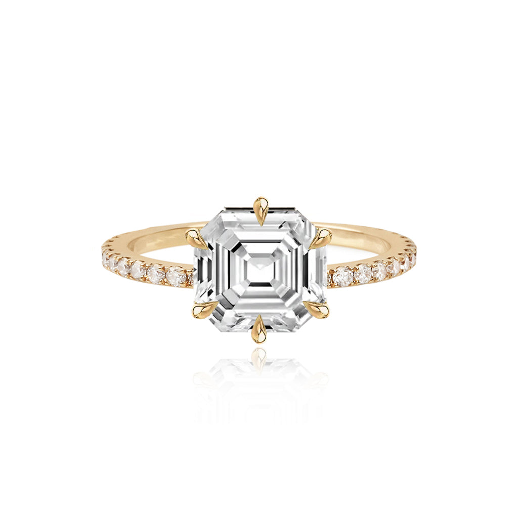 Six Prong Diamond Pave Engagement Ring