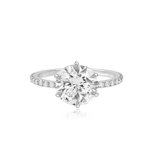 Six Prong Diamond Pave Engagement Ring