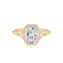 Load image into Gallery viewer, Bezel Diamond Trillion Side Stones Engagement Ring
