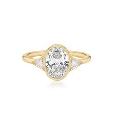 Load image into Gallery viewer, Bezel Diamond Trillion Side Stones Engagement Ring
