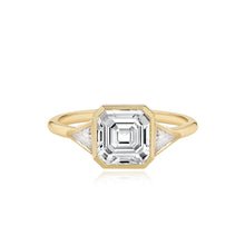 Load image into Gallery viewer, Bezel Diamond Trillion Side Stones Engagement Ring
