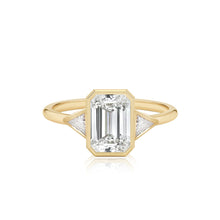 Load image into Gallery viewer, Bezel Diamond Trillion Side Stones Engagement Ring
