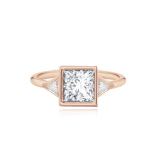 Load image into Gallery viewer, Bezel Diamond Trillion Side Stones Engagement Ring
