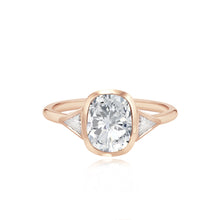 Load image into Gallery viewer, Bezel Diamond Trillion Side Stones Engagement Ring
