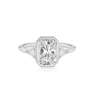 Large Bezel Diamond Trillion Side Engagement Ring