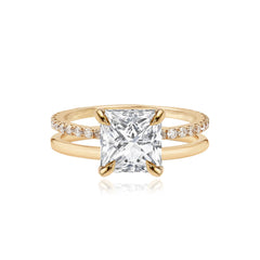 Diamond Double Pave and Gold Band Engagement Ring