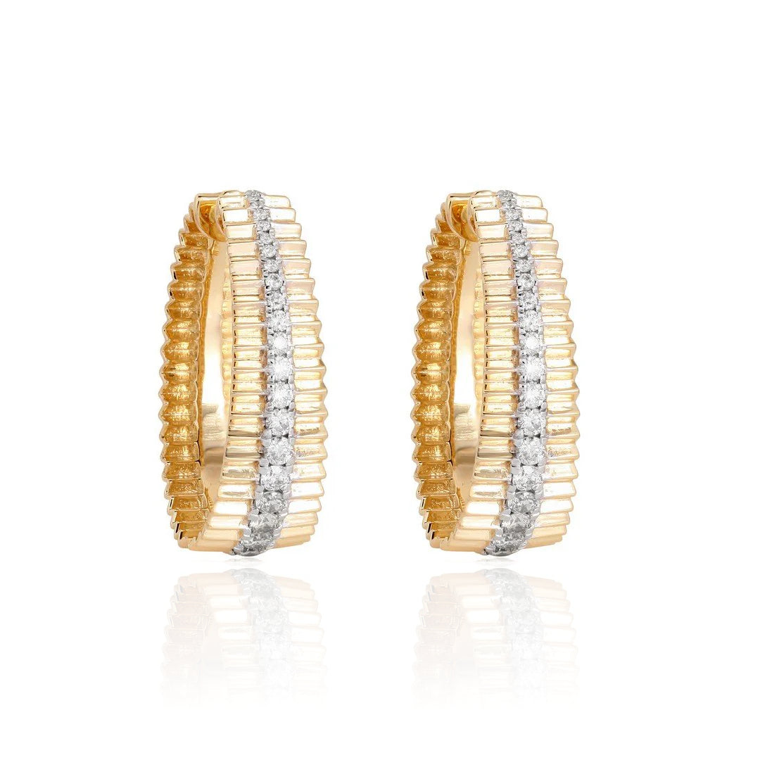Graduated Diamond Gold Fluted Hoops