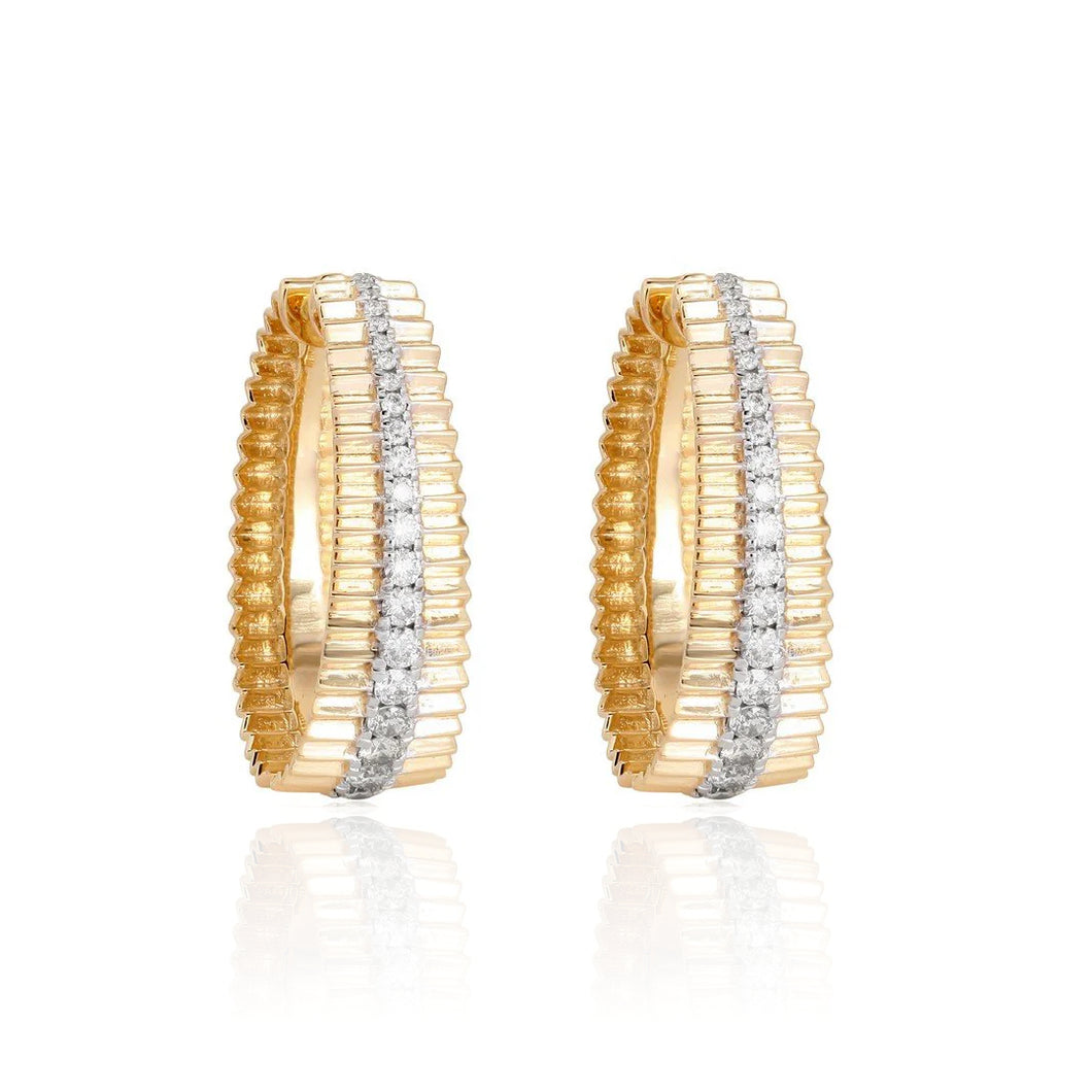 Graduated Diamond Gold Fluted Hoops