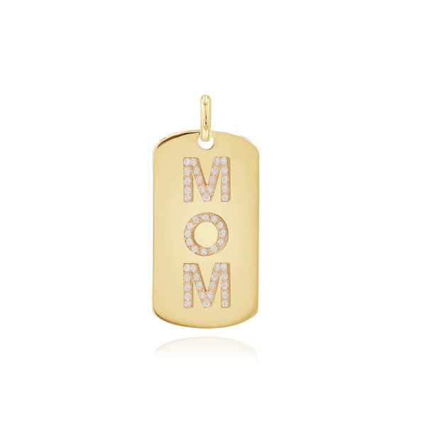 Diamond MOM Charm in 14k gold with pavé diamonds, perfect personalized luxury gift piece
