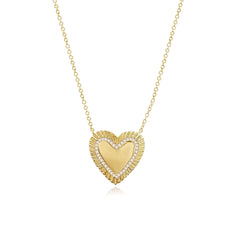 Large Fluted Outline and Pavé Heart Necklace featuring with fluted edges and pavé diamonds for luxury jewelry lovers