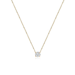 Medium Diamond Solitaire Necklace in 14k yellow gold with a prong-set cushion-cut diamond