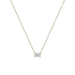 Medium Diamond Solitaire Necklace with an emerald-cut diamond on a 14k yellow gold chain