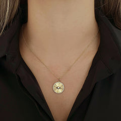 Medium Fluted Disc Evil Eye Pave  Necklace