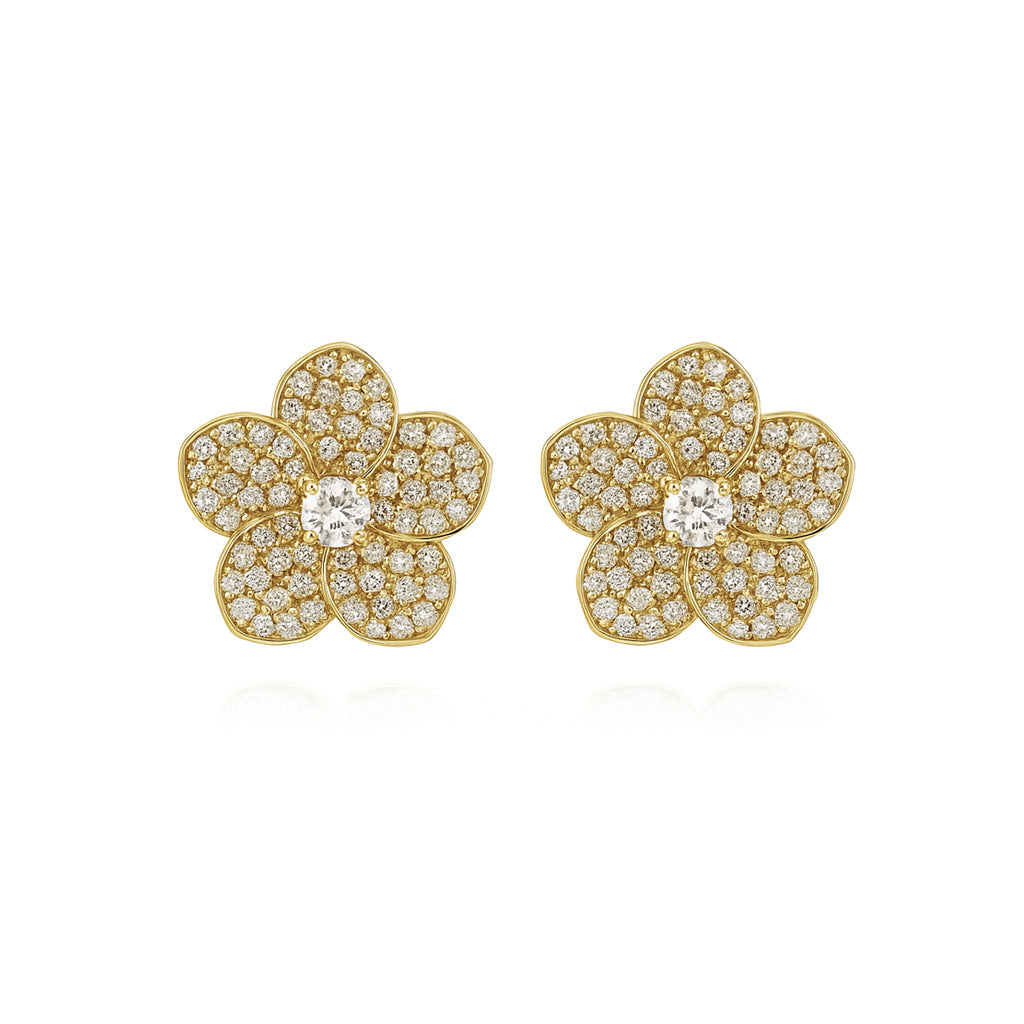 Pave Center Diamond Flower Studs