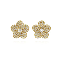 Pave Center Diamond Flower Studs