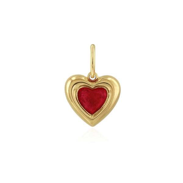 Mini Dome Gemstone Heart Charm in 14k gold, ideal for personalized luxury jewelry.