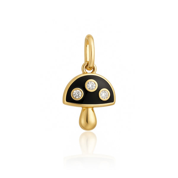 Whimsical enamel mushroom charm in 14k gold, ideal for affordable luxury gold jewelry lovers.