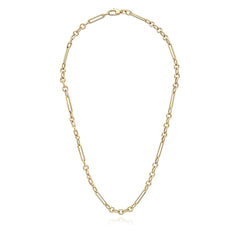 Mixed Paperclip Link Chain in 14k yellow gold, full-length view