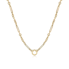 Mixed Paperclip Link Chain in 14k yellow gold with gold charm clasp, front view
