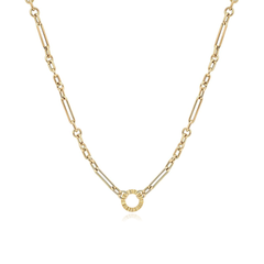 Mixed Paperclip Link Chain in 14k yellow gold with pavé diamond clasp