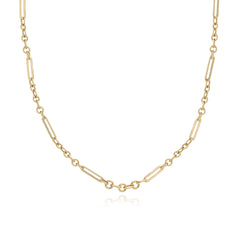 Mixed Paperclip Link Chain in 14k yellow gold with alternating long and round links