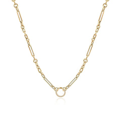 Mixed Paperclip Link Chain in 14k yellow gold with round gold clasp