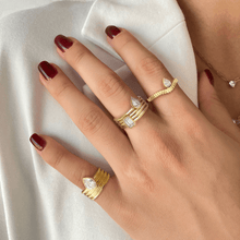 Load image into Gallery viewer, Ribbed Gold Two Stone Lab Diamond Ring
