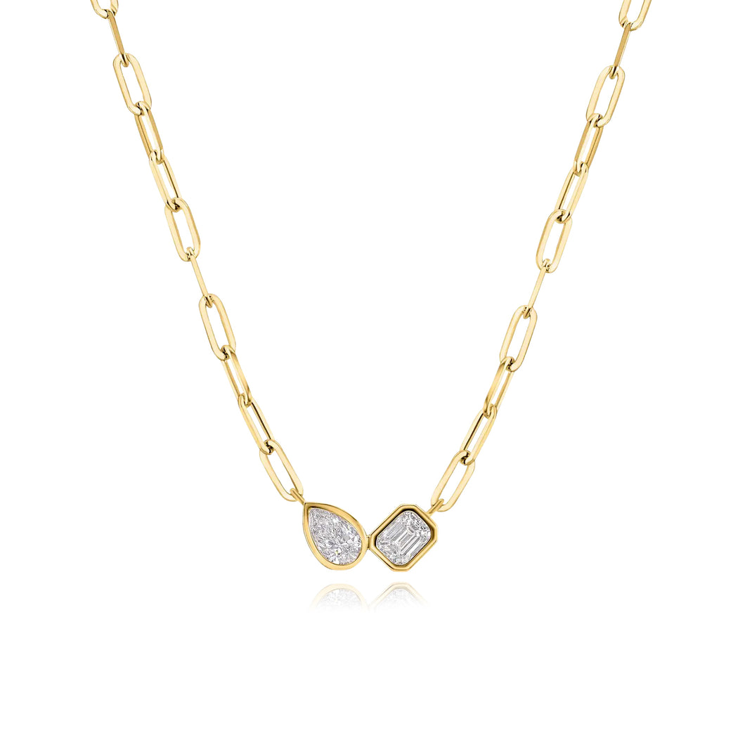 Two Bezel Diamond Paperclip Necklace