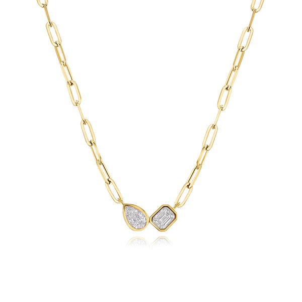 Two Bezel Diamond Paperclip Necklace