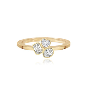 Three Multi Shape Diamonds Gold Ring