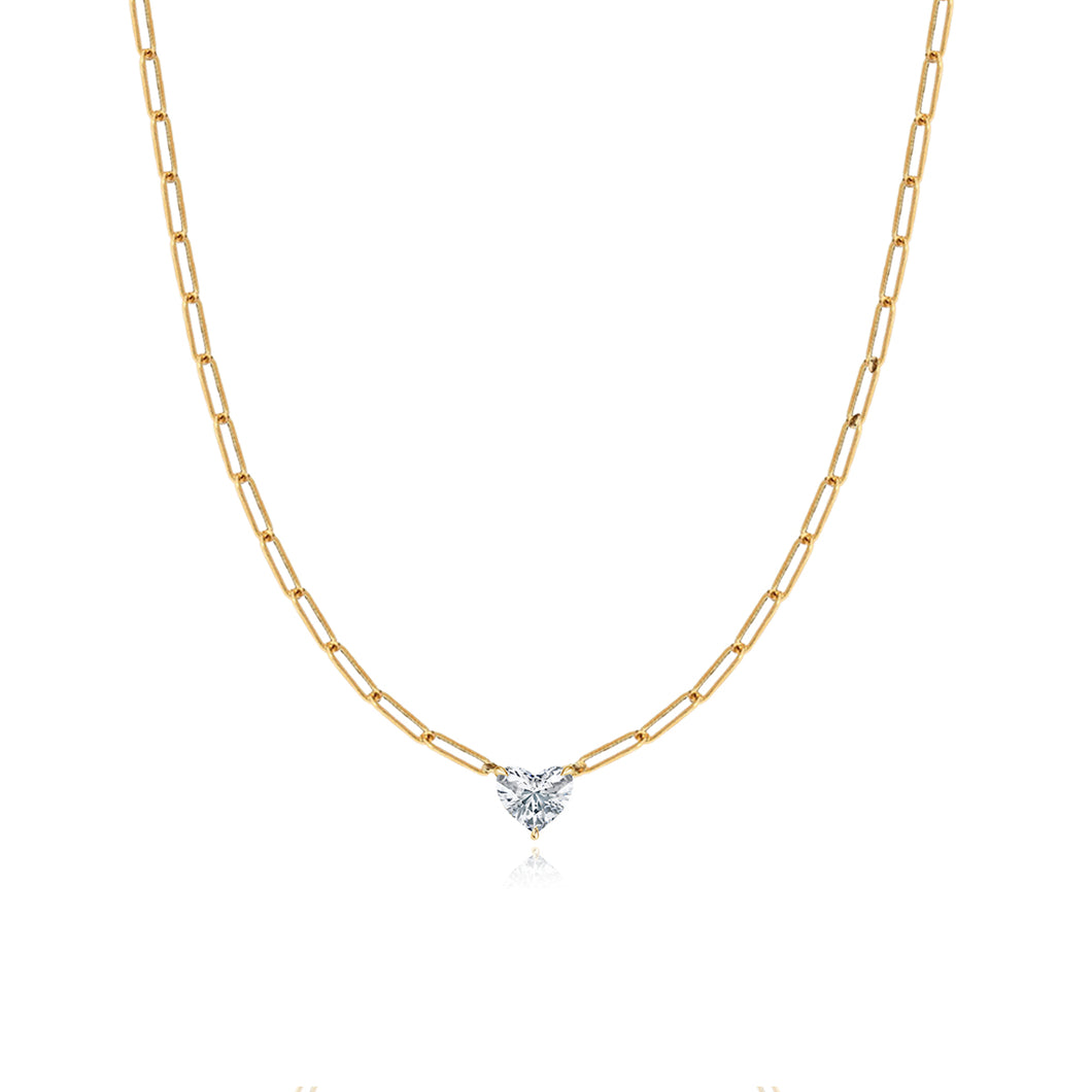 Solitaire Diamond Paperclip Necklace