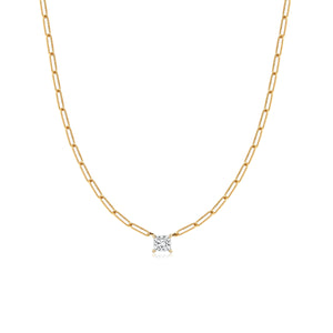 Solitaire Diamond Paperclip Necklace